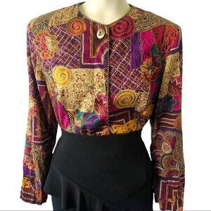 JOLIBEL PSYCHEDELIC BUTTON  DOWN SHIRT MULTICOLOUR TOP MULTICOLOUR BLOUSE MEDIUM